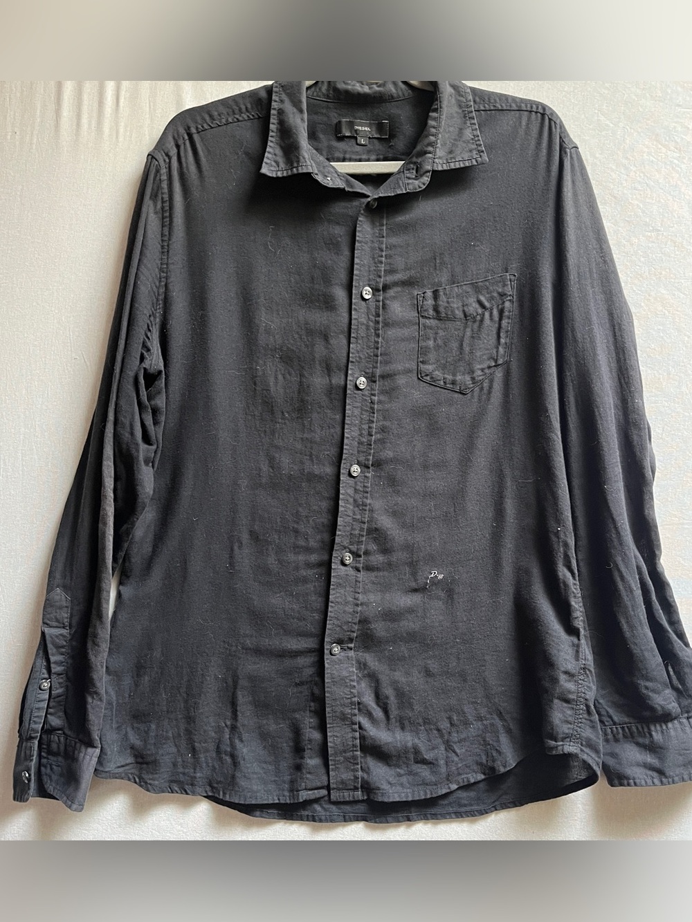 Diesel Mens Black Lightweight Cotton Long Sleeve Shirt Sz L